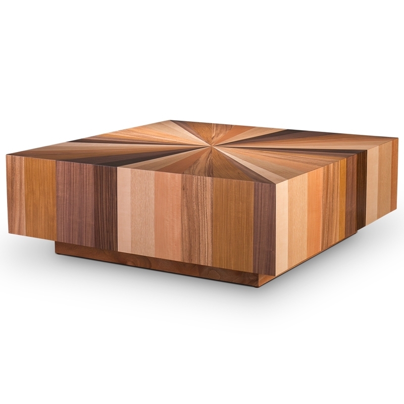 Round Sunburst Parquet Coffee Table with Hairpin Legs - The Attic